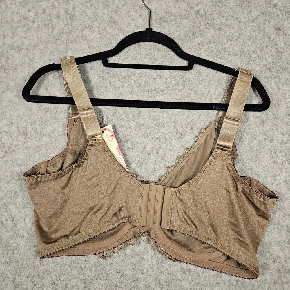 TELIMUSSTO Womens Brown Lace Embroidered Underwire Bra Comfort Support Sz 46DDD